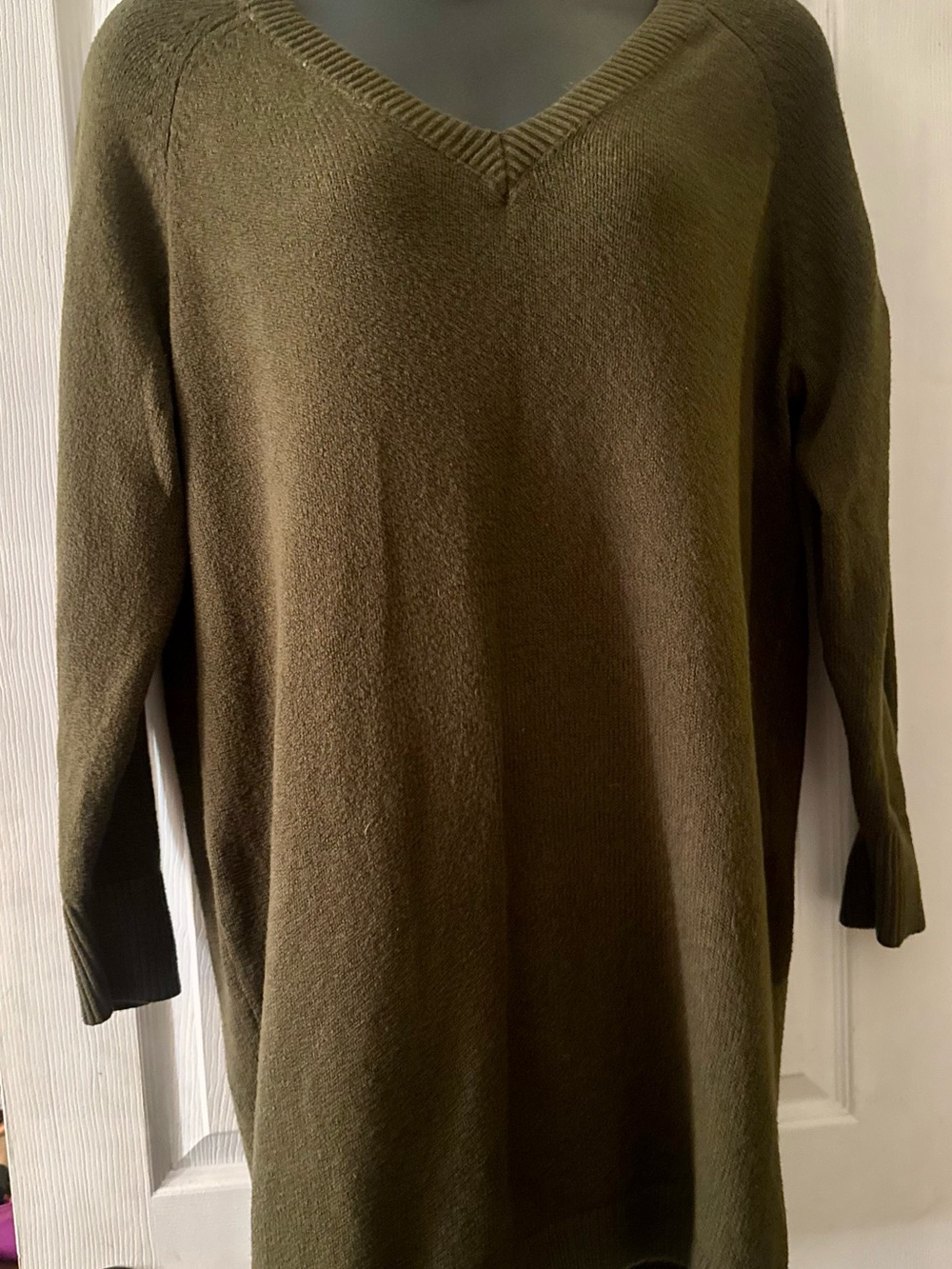 Old Navy Olive Green Long Sleeve V-Neck Dress